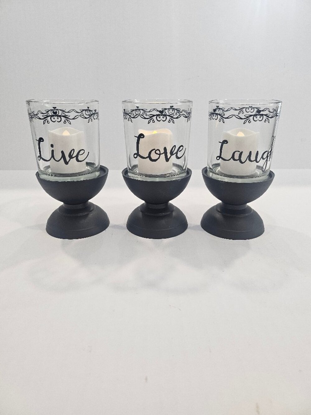 True Living Essentials Live, Love, Laugh 6 Piece Votive Candle Holder Set NIB